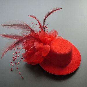 JESJELIU 13cm Kids Fascinators Hats Makeup Prom Feathers tail Hats Fashion Hair Accessories Teas Party Hairpins Party