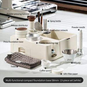 BINCOO Coffee Distributor Set Coffee Tamper Portafilter Press Base Coffee Powder Dispenser Press Hammer 51MM/58MM