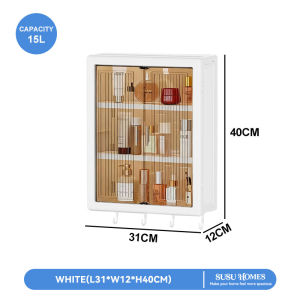 SUSU HOMES Bathroom Storage Box No Drilling Wall-Mounted Skincare Storage Box With Hooks Waterproof Organize Box