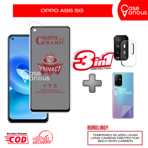 Tempered Glass Oppo A95 5G Anti Gores Spy Matte Privacy Free Camera Lesn dan Skin Carbon