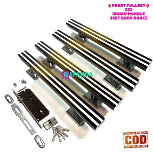 paket fullset untuk pintu depan daun pintu2 model kupu tarung isi 4 buah gagang handle pintu rumah minimalis 1set lock body kunci pilihan panjang handle 33cm 45cm dan 60cm