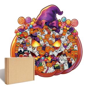 NOBLELYN Macaron Color Morandi-colored Ghost-shaped Puzzle 119-piece DIY Cut Ghost Pieces Halloween Theme Cute Ghost-shaped Jigsaw Puzzle Home Decor
