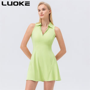 Luoke Flip collar one-piece tennis dress for women quick drying breathable waist cinching contrasting color sports and leisure fitness dress