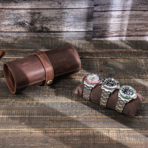Genuine Leather 3 Slot Watch Roll Display Box Retro Cow Leather Travel Watch Case Wrist Jewelry Storage Pouch Organizer Gift
