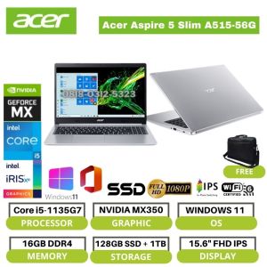 ACER Aspire 5 Slim A515-56G-503S [15.6"FHD/Core i5-1135G7/16GB/128GB SSD/1TB HDD/NVIDIA MX350/Windows 11] - Pure Silver