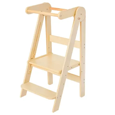 SG Foldable Toddler Tower Wooden 95% Preassembled Kitchen Stool Helper Step Stool for Kids with 3 Adjustable Height Montessori Education