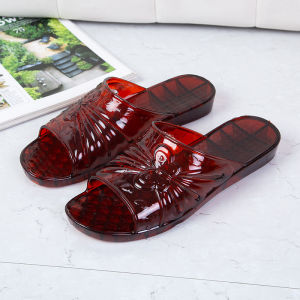 [Free Shipping] New Summer Fashion Middle-Aged Womens Slippers for Home and Outdoor Wear Mid-Heel Non-Slip Transparent Crystal Slippers