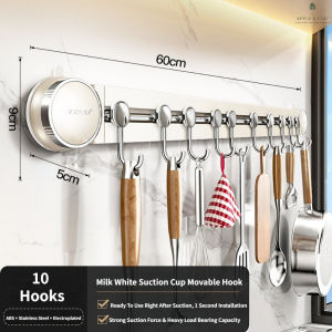 No Drill Suction Cup Kitchen Hook Rail Movable Sliding Hooks Removable Wall Mount Utensil Hanger For Kitchen Bathroom
