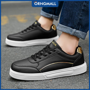 ORNGMALL Men Big Size Black Sneakers Ultra Lightweight Casual Skateboard Shoes with EVA Sole and PU Leather for Streetwear Daily Comfort Sizes 36-45