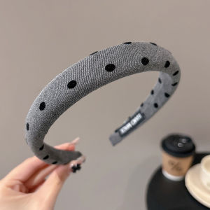 Zy Fashion Simple Black and Gray Polka Dot Sponge Headband for Women Korean Style Fashion Girl Face Wash Headband