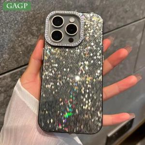 Vỏ lấp lánh lấp lánh hình thoi Shinny cho iPhone 11 12 13 14 15 16 Pro Max 16Pro 15 Plus Vỏ bảo vệ ống kính kim cương của cô gái sang trọng