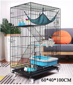 Cat Cage Pet Cage Small Cat Litter Pet Cages Easy To Assemble Double Layer Three Layer Folding With Toilet Cat House Home Villa With Ladder Iron Cage