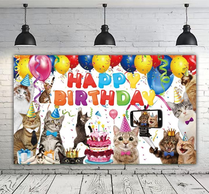 5x3ft Cat Happy Birthday Photography Backdrop Cat Sign Banner Kitties ...