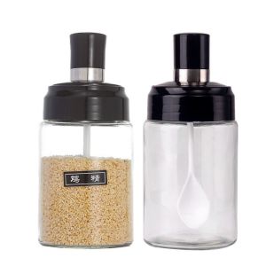 Lọ đựng gia vị thủy tinh COMBO 5 hũ Hũ đựng gia vị có thìa thông minh dung tich 250ml Tiện lợi sáng trọng nhà bếp
