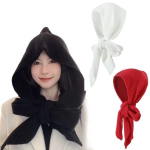 SIXIS Dày dặn và ấm áp Khăn quàng cổ tích hợp Bảo vệ tai cổ 2 trong 1 Khăn choàng có mũ Phong cách Hàn Quốc Dệt mềm mại Mũ len đan Phụ kiện mùa đông