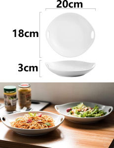 DAFIFY Ceramic Dinner Plate Deep Tray Porcelain Serving Platter with Handles Tableware