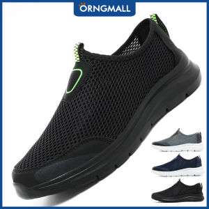 ORNGMALL Mesh Shoes for Men High Quality Sneakers Slip-On Breathable Black Fashion Gym Casual Light Walking Suitable for Daily Life and Sports Plus Size 39-48