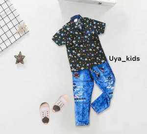 SETELAN baju anak kemeja lengan pendek motif persegi celana jeans panjang jeans untuk umur 1 tahun sampai 10 tahun///kemeja anak cowok terlaris bisa cod///baju anak cowok celana l3v1s//setelan celana jeans anak cowok///kemeja kekinian 2023