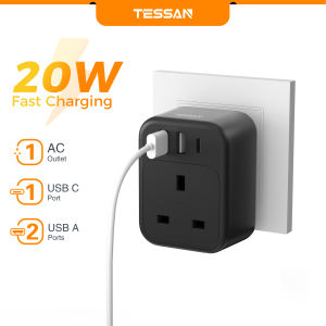TESSAN Multi Plug Extension Plug USB Charger Extension Socket MultiPlug Adapter Portable Power Strip