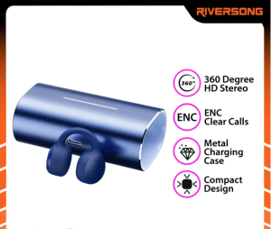 BRAND : RIVERSONG AIRCLIP L3 TRUE WIRELESS EARBUDS | ระบบเสียงรอบทิศทาง 360° HD|  เล่นได้นานสูงสุด 3 ชาร์จเร็วเพียง 10 นาที| ดเสียงรบกวนรอบข้าง (ENC)| ให้เสียงคมชัดในการโทรและวิดีโอคอล| ชื่อมต่อได้ไกลถึง 10 เมตร – การเชื่อมต่อ Bluetooth เสถียร ใช้งานได้อิ