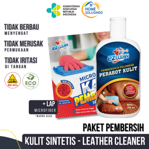 Paket Pembersih Noda Kulit Sintetis Sofa Tas Jok Mobil - EZClean Leather Cleaner & Lap Mikrofiber