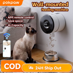 Pokpaw Wall-Mounted Pet Feeder | 4L Large Capacity + APP Remote Control + Anti-Blockage System + Save Space for Cats & Dogs SG Stock