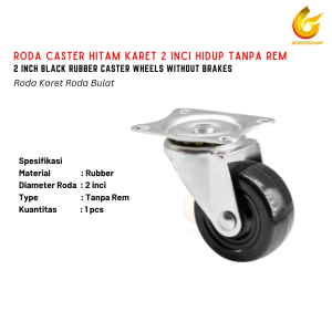 4 pcs Roda Caster Gepeng Hitam Karet Tanpa Rem Hidup 2 Inci Etalase Troli