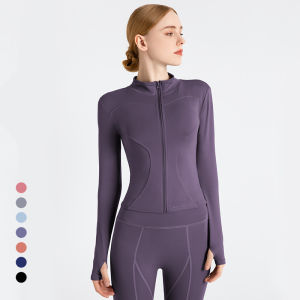 Womens Yoga Sports Jacket Zipper High Collar Long Sleeve Cycling Fitness Clothes