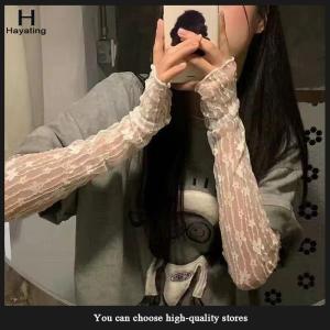 Hayating Summer Long Fingerless Gloves Women Sun Protection Sleeves Gloves Lady Thin Lace Mesh Arm Sleeve Sunscreen Uv Breathable Mittens