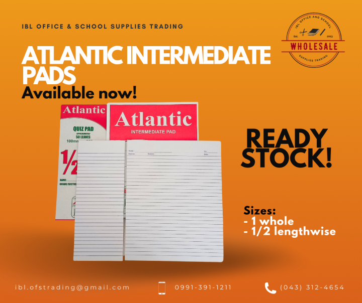 ATLANTIC Intermediate Pad Paper 1 whole 80 Leaves 1/2 lengthwise 50 ...