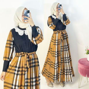 CARLINA Dress Kotak BB Renda Cantik Gamis Wanita Midi