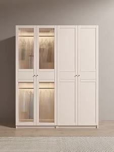 Solid Wood Wardrobe Household Nordic Cream Style Light Luxury Combination Locker Glass Door Economical Small Apartment Large Wardrobe