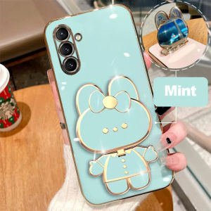 Ốp lưng Samsung A14 A34 A54 5g A74 A24 A04s A04 ốp điện thoại dẻo viền mạ giá đỡ thỏ cute kèm gương