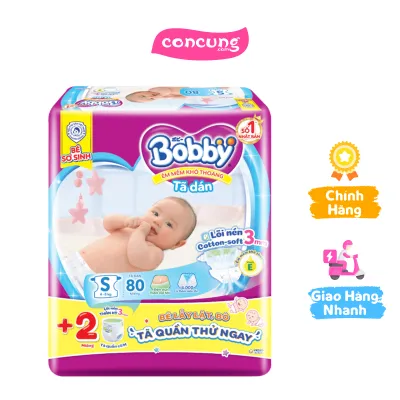 Tã dán Bobby siêu thấm - khô thoáng (S 4-8kg 80 miếng)