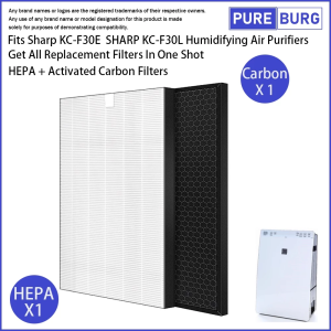 Pureburg - Sharp KC-F30 KC-F30E KC-F30E KC-F30L KC-GM30E Air Purifier Filter Pengganti Dengan HEPA+Karbon FZ-F30HFE F30DFE