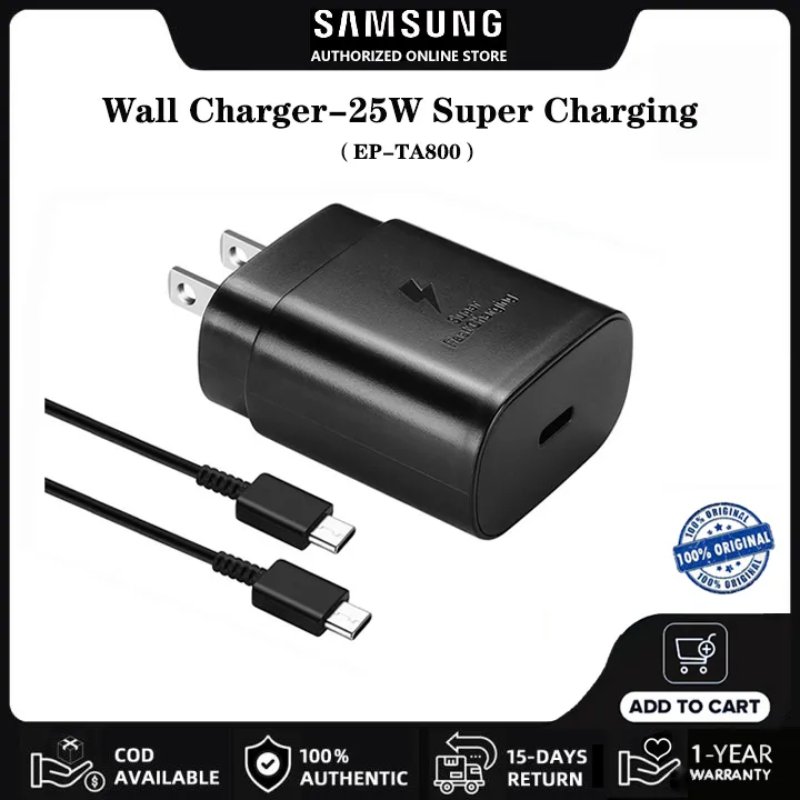 Samsung Charger Adapter Type C 25W Super Fast Charging Wall Chargers  EP-TA800 3A USB C to USB C Cable for Galaxy S20 S21 S22 S23 Ultra Note20  A90 A80