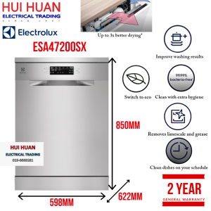 Electrolux 60cm UltimateCare 300 INVERTER Freestanding Dishwasher | ESA47200SX (Mesin Pencuci Pinggan 洗碗机)