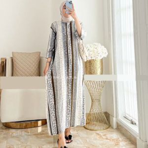 Gamis Daster polos motif model lengan 3/4 semata kaki