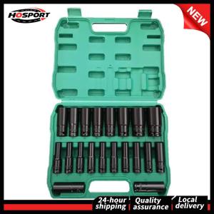 1/2 Inch Extended Electric Wrench Socket Set Impact Socket Set Hexagonal Deep Socket Set 8-24mm /8-32mm Hex Socket Set with Storage Box for Car Repair