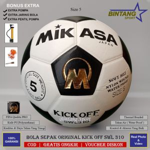 Bola Sepak Original Mikasa Kick Off size 5 Bahan Kulit PU Super Premium Tahan Air Kuat dan Awet