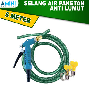 AMINI Selang Air Cuci Motor 5 Meter 1/2 5/8 3/4 Inch Sepaket Selang Air Benang Anti Lumut Hijau Dengan Semprotan Nozzle Spray Selang Air Cuci Mobil Selang Kebun Tebal