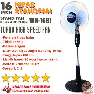 Kipas Angin Berdiri Murah 100ribuan  WELHOME WH-1681 - Stand Fan 16inch 50 watt -  TOKO.S.A