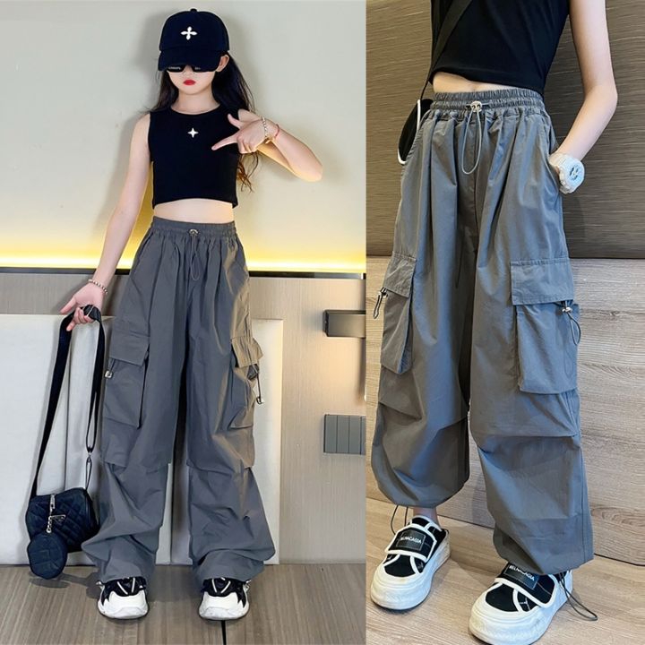 Cargo Pants for Kids Girls Jogger Pants 4 Pocket Cargo Baggy Pants 5-16  Years Old Summer Candy Pants Jogger Loose Pants for Teens Girls Casual Long  Pants Kids Trousers Elasticated High Waist