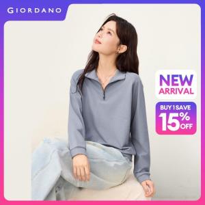 Giordano Beau Monde Women Half zip stand collar raglan sleeve sweatshirt Free Shipping 13316703