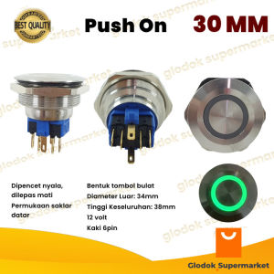 Switch Metal 30mm Push On 6 Pin Saklar Lampu Stainless 30mm LED Tombol Karcis Parkir