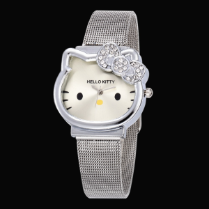 Hello Kitty Korean Stainless Steel Cute Cartoon Watches Fashion Women Mesh Strap Watch Girls Casual Watch Gift Ready Stock