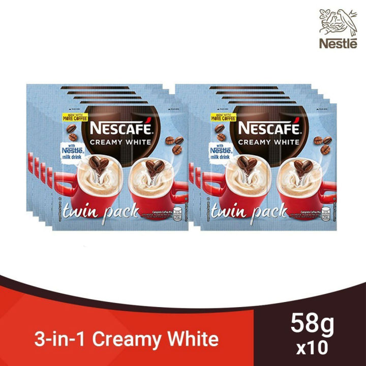 Nescafe Creamy White 3-In-1 Coffee Twin Pack 58g - Pack Of 10