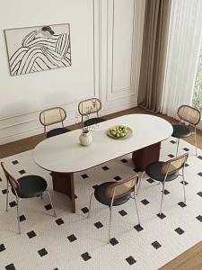 Slate Dining Table Chair Oval Dining Table Walnut Color Small Apartment R Style Solid Wood Cave Stone