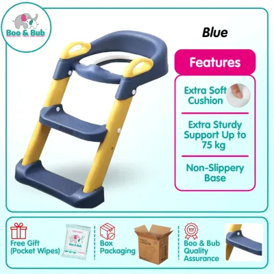 Boo&BubOS Kids Foldable Soft-Padded Cushion Toilet Training Seat With Anti-Slip Step Ladder