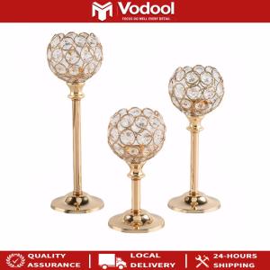 3-Piece Metal Crystal Bowl Candelabras with Tall Votive Candle Holders for Living Room and Dining Room Decor